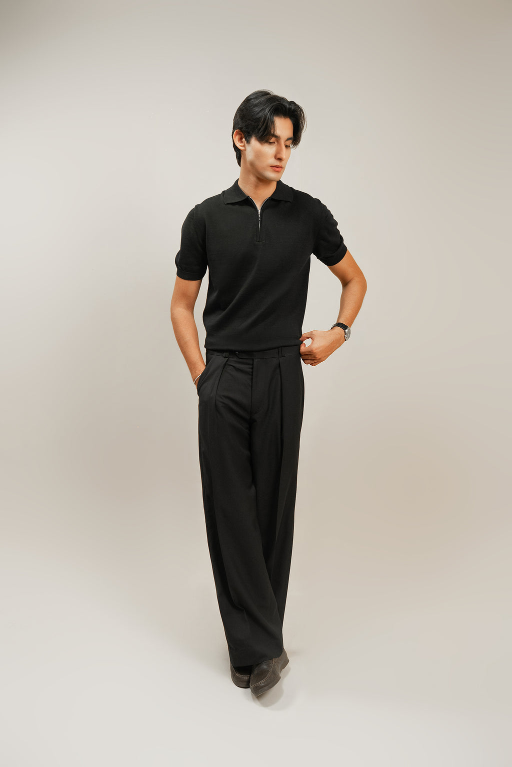 THE SAVILE PLEATED PANT - Black