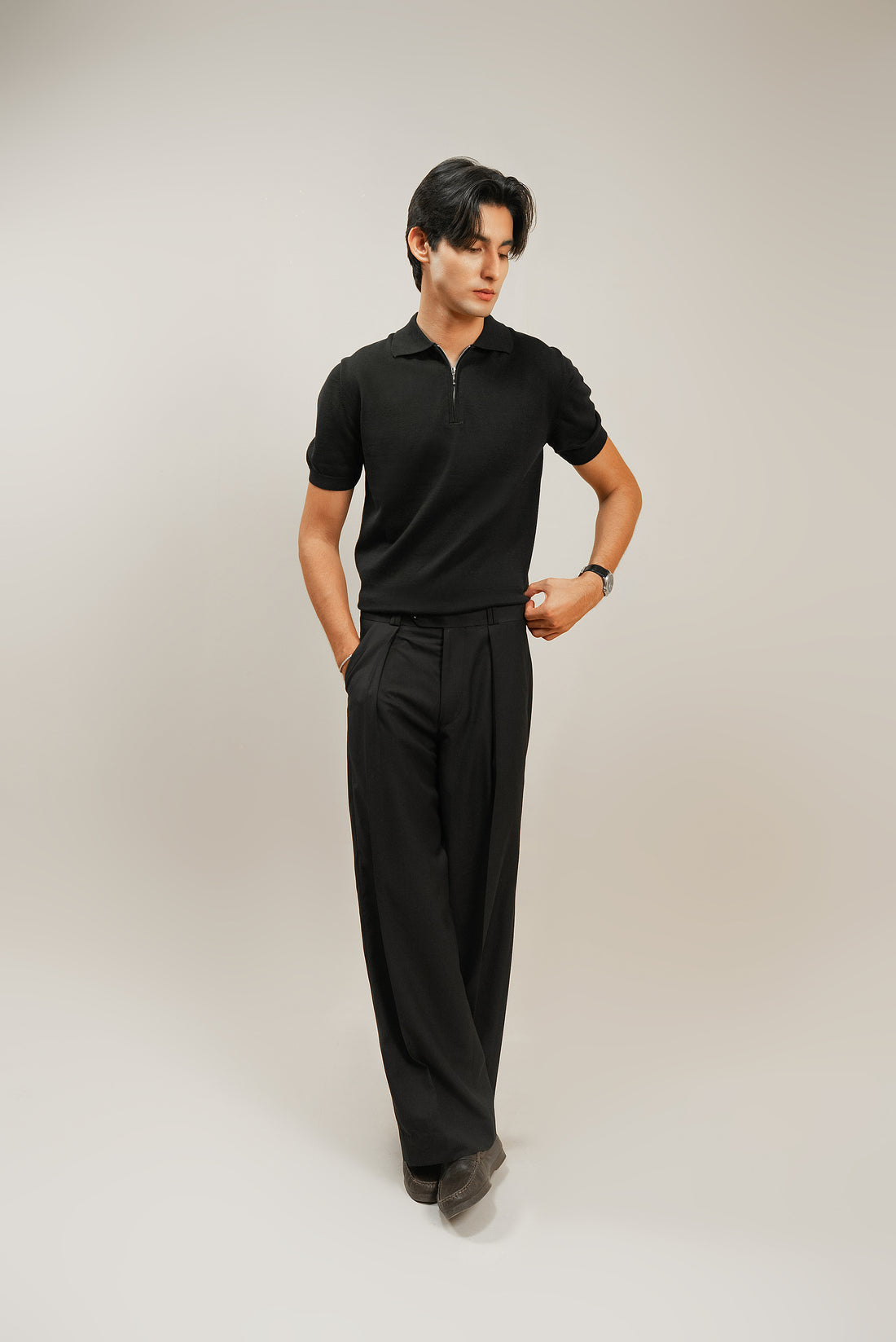 THE SAVILE PLEATED PANT - Black