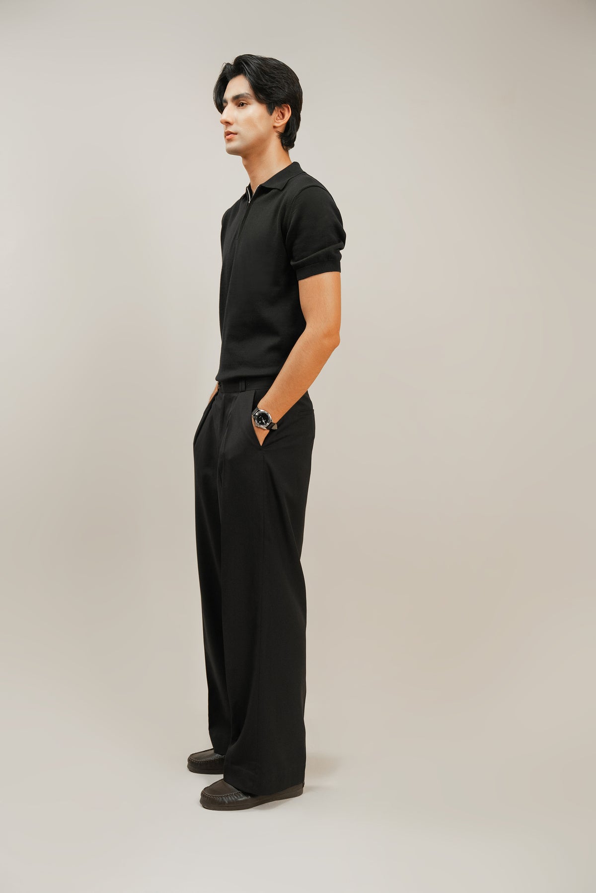 L’VALLON HALF ZIPPE POLO - Black