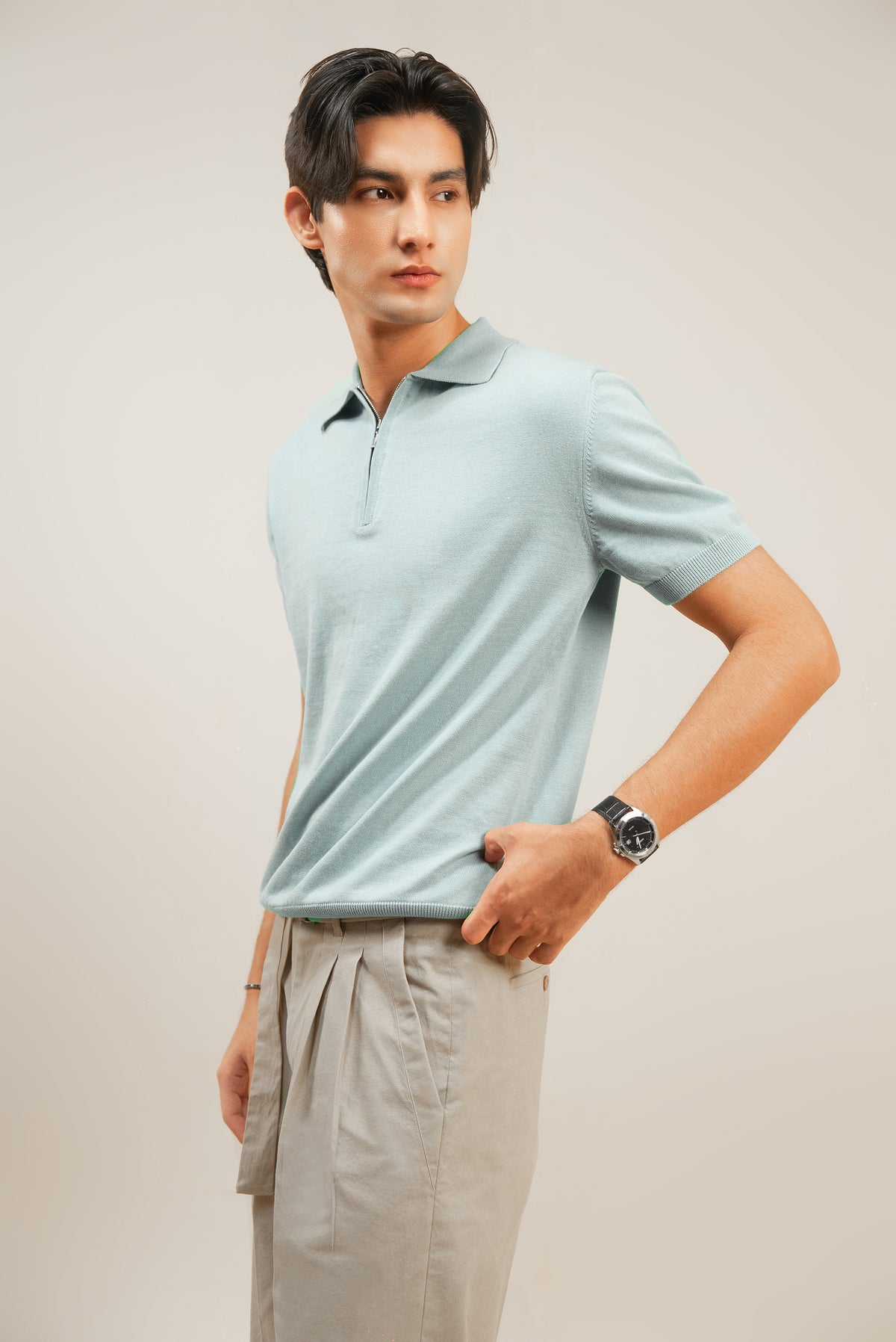L’VALLON HALF ZIPPE POLO - Ether
